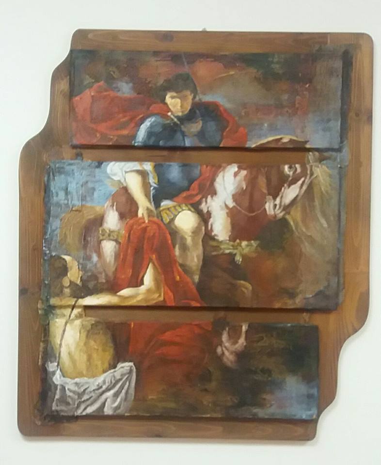 Quadro rappresentante San Martino a cavallo che porge il suo mantello rosso